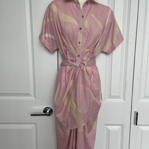 Long pink/yellow pleated bottom dress - Picture 1 of 4